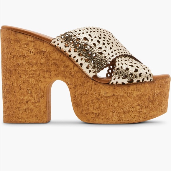 NEW Steve Madden Saffron Platform Sandal in Gold Leather - Picture 3 of 5